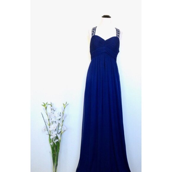 Betsy & Adam Evening Gown Maxi Dress Jeweled Beaded Straps Purple Size 8 - Picture 4 of 10